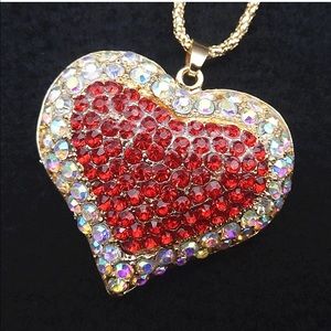 3D Red Crystal Rhinestone Heart Necklace